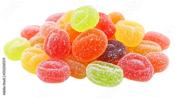 Fototapeta Colorful gummy candies piled up on transparent background