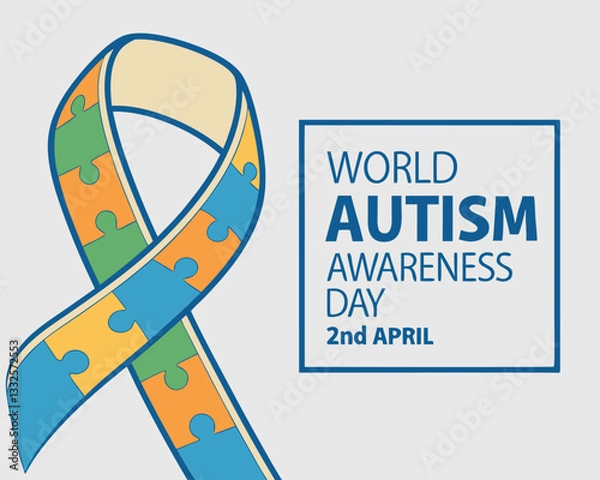 Fototapeta World Autism Awareness Day: Puzzle Ribbon and Stamp Design for April 2nd