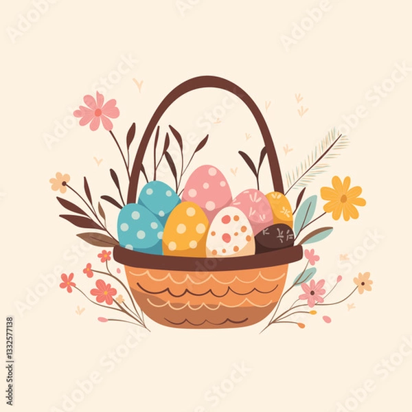 Obraz easter basket with eggs and flowers
