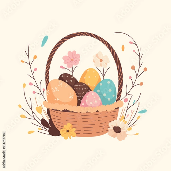 Obraz easter basket with eggs and flowers