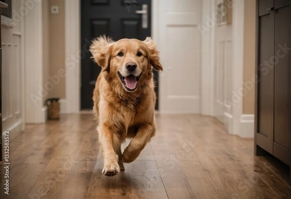 Obraz golden retriever dog running at home