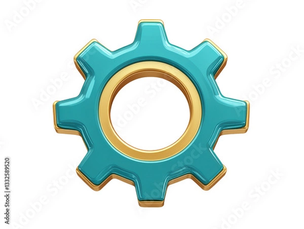 Fototapeta Isolated Metallic Turquoise and Gold Gear with Smooth Finish