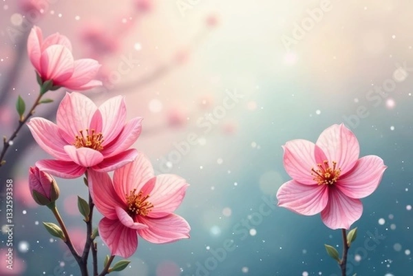 Fototapeta Soft watercolor blooms, muted tones, dreamy feel , serene, backdrop, elegant