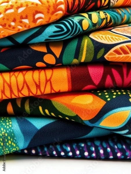 Fototapeta Vibrant patterns on colorful fabric layers.