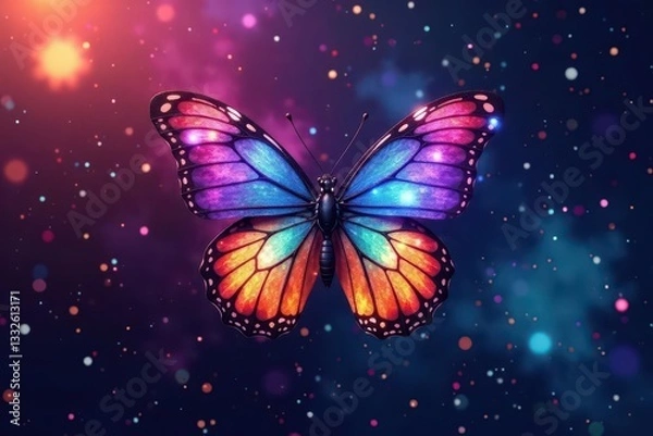 Fototapeta Intricate multicolored X design, iridescent butterflies on vivid backdrop, beautiful, fantasy, image