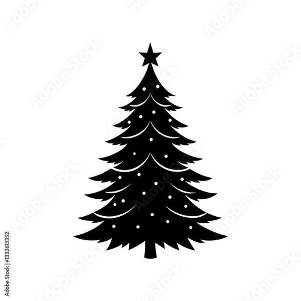 Obraz Christmas tree vector illustration with green fir branches and winter holiday decorations