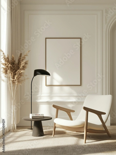 Fototapeta Serene Minimalism A Cozy Corner with Books, Pampas Grass, and Soft Lighting in a Chic, Neutral Palette.