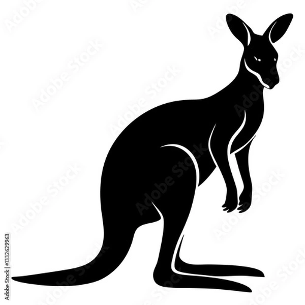 Fototapeta kangaroo black silhouette vector, Simple silhouette Design vector icon with white background. Wild animal vector