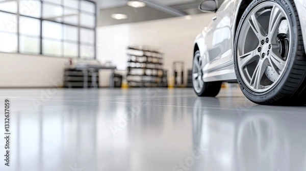 Fototapeta Shiny car parked in modern garage, showcasing sleek design and p