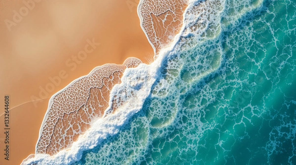 Obraz Aerial view of waves on sandy beach. AI image