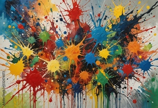 Obraz Colorful paint splatters on a plain background