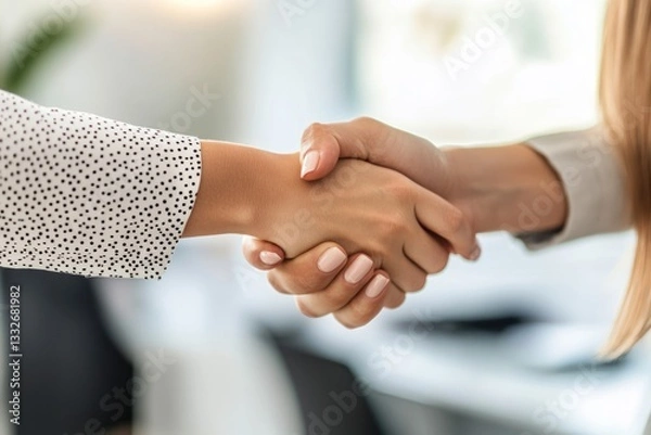 Fototapeta Business Handshake Two colleagues shaking hands for partnership in the bright modern office setting