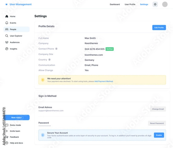 Obraz Member Statistics, Users CMS, User Web App, Profile Details Dashboard, Membership UI Kit Template