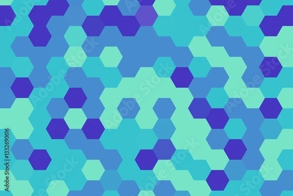Fototapeta Hexagonal pixelated pattern in blue and mint color combination. Digital abstract concept