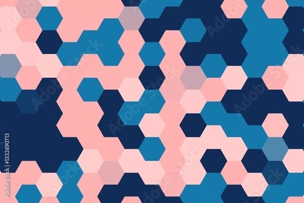 Fototapeta Hexagonal pixelated pattern in purple and blue gradient blend. Digital abstract concept