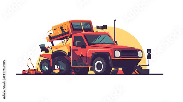 Fototapeta Professional Roadside Assistance Concept Vector Illustration for Automotive Services