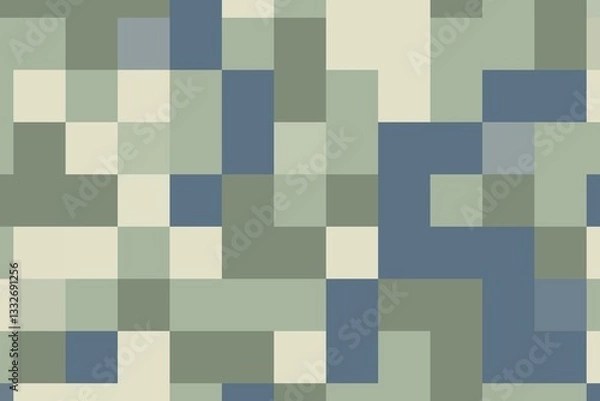 Fototapeta Square pixelated texture in steel blue and sage green with a balanced geometric pattern. Abstract digital background concept