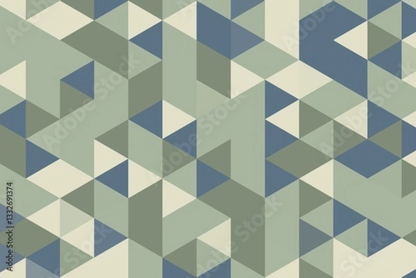 Fototapeta Triangular pixelated texture in steel blue and sage green with a refined geometric pattern. Abstract digital background concept