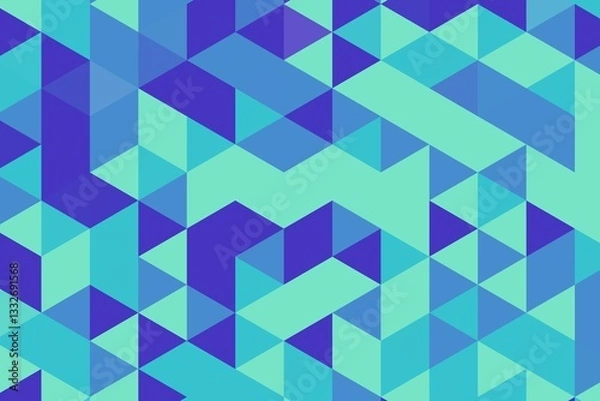 Fototapeta Triangular pixelated texture in blue mint with smooth and dynamic geometric design. Abstract digital background concept