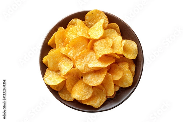 Fototapeta A plate with potato chips top view Isolated on White and Transparent Background PNG Image.