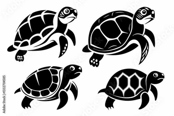 Fototapeta set of turtle line art silhouette vector illustration