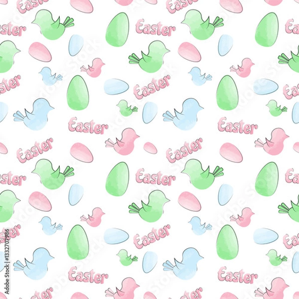 Fototapeta Festive Easter pattern in watercolor style with line with lettering Easter. Creative Easter vector illustration with eggs. 