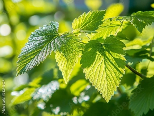 Fototapeta Fresh Green Leaves with Sunlight and Soft Bokeh Background