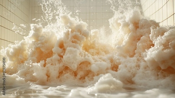 Obraz Creamy, foamy substance splashing in a large vat.