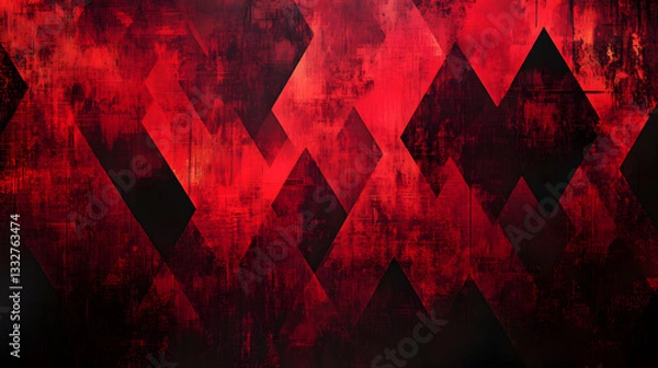 Fototapeta Abstract Red and Black Geometric Pattern with Grunge Texture