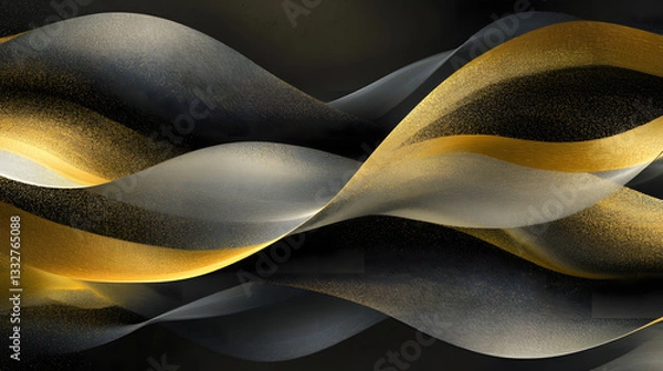 Fototapeta Abstract Gold and Grey Swirling Waves - Luxury Background Texture
