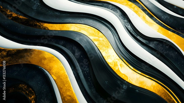 Fototapeta Abstract Gold, Black, and White Wave Pattern Background