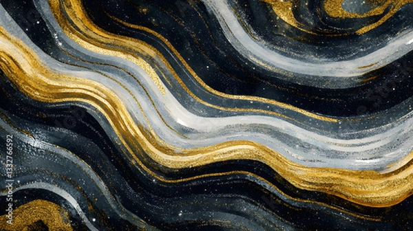 Fototapeta Abstract Gold, Silver, and Black Glitter Wave Pattern - Luxury Texture Background