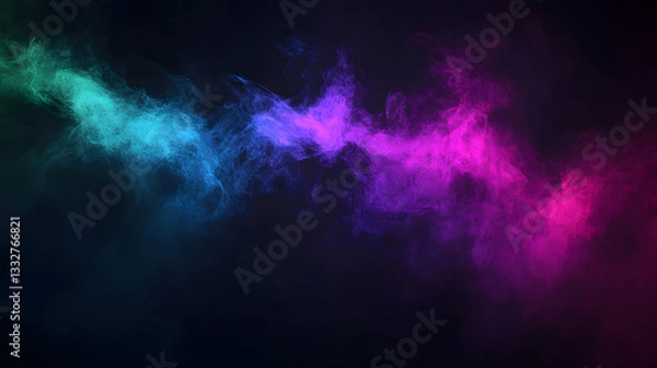 Fototapeta Abstract Colorful Smoke Clouds on Black Background Teal, Pink, and Purple Swirls