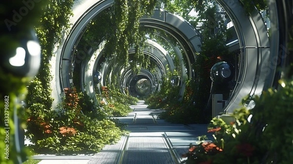 Obraz AI-driven botanical world with robotic plants and mechanical vines high resolution wallpaper