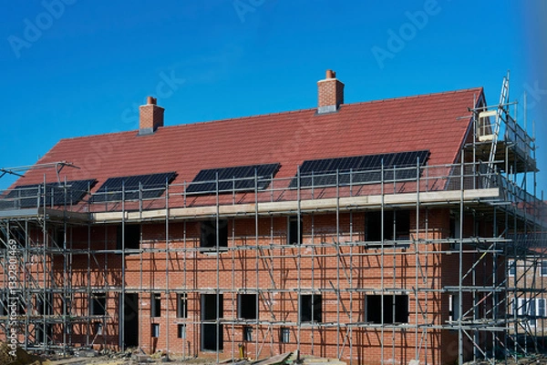 Obraz Close Up Of New Housing Development Including Solar Energy Panels On Roof