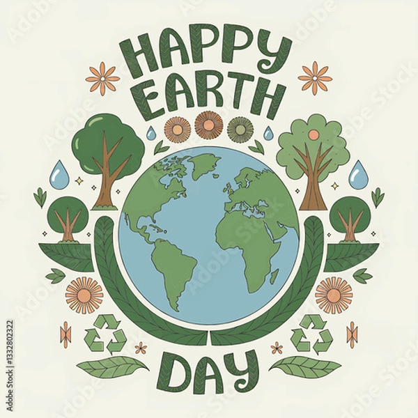 Fototapeta Earth Day Vector with Greenery, Nature, and Planet Illustration, Eco Awareness Design