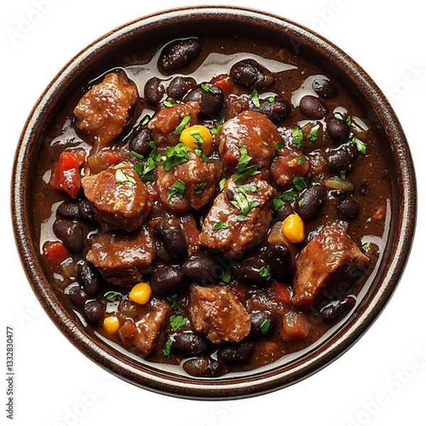 Fototapeta A Bowl of Brazilian Feijoada Black Bean Stew with Chicken Isolated on Transparent Background
