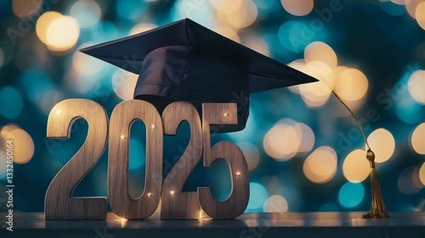 Obraz Graduation cap on 2025. Celebrations background
