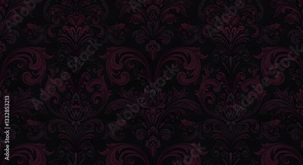 Obraz Elegant dark floral pattern over a deep black background, vintage and luxurious.