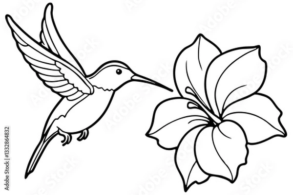 Obraz hummingbird and hibiscus line art silhouette vector illustration