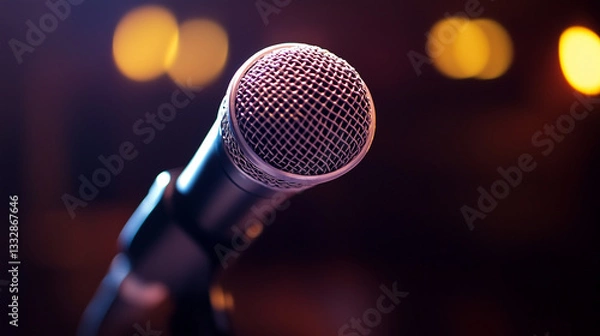 Obraz microphone on stage with blurred background