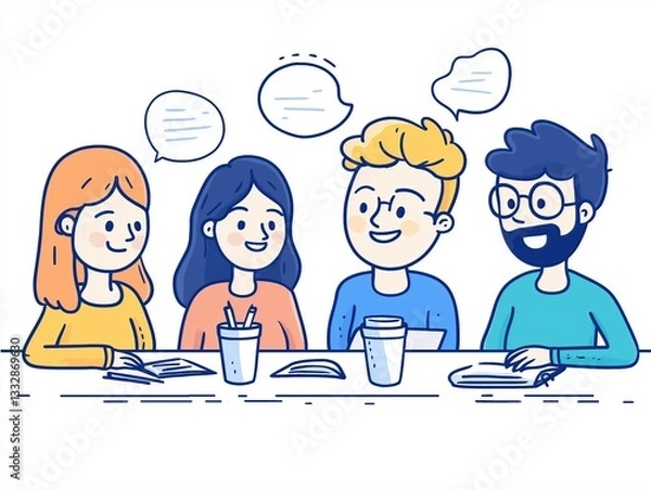 Obraz Effective Teamwork: Diverse Friends Engaging in a Creative Brainstorming Session Over Coffee