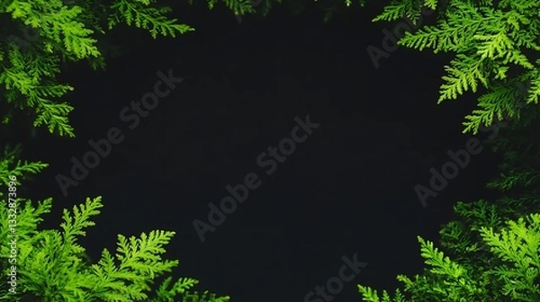 Obraz Green foliage border on black background for layout