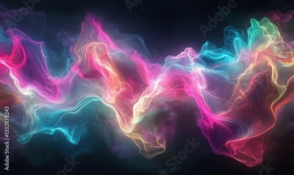Obraz Neon-colored abstract waves of light blending hues of pink, blue, and purple, forming smooth curves and luminous gradients on a dark background, mesmerizing motion,