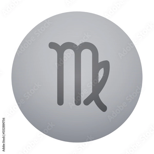 Fototapeta Flat vector art of Virgo zodiac sign. M symbol in a grey circle design