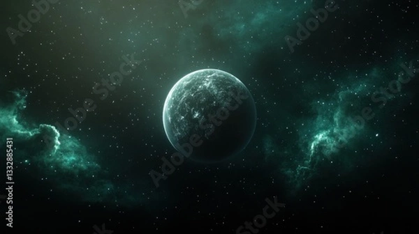 Fototapeta Emerald Planet in a Celestial Nebula: A Cosmic Landscape