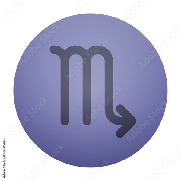 Fototapeta Scorpio zodiac sign vector. M symbol with arrow on a clean purple circle.