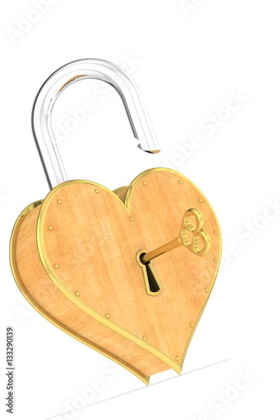 Obraz 3D illustration Castle in heart-shaped open key.