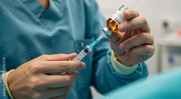 Obraz Drawing Medication From Vial with Syringe for Injection or Vaccination