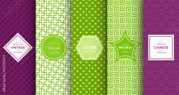 Fototapeta Retro different vector seamless patterns